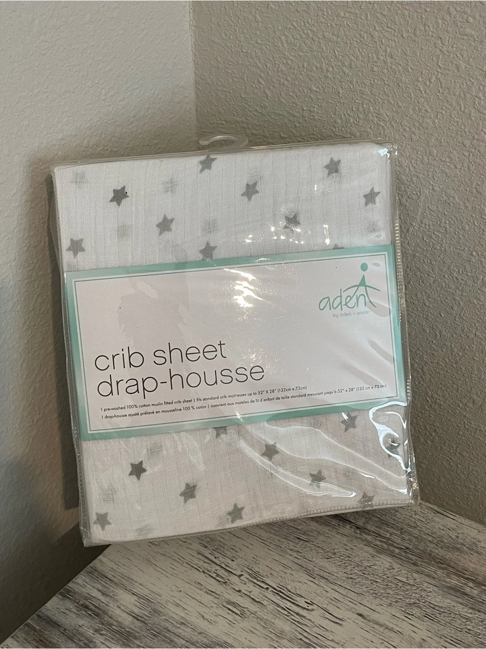 aden + anais White Crib Sheet with Gray Stars